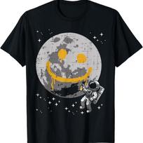 Astronaut Spray Paint Moon Smile Face Space Kids Women Men T-Shirt S juoda