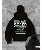 Men's Black Hooded Sweatshirt with Green Racing Print -  speed  Design,  loyal to You  Zipper Sweatshirt S
