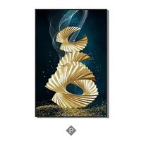 Prabangus Abstraktus Juodas ir Auksinis Folijos Lapų Drobės Menas Modernus Augalų Plakatas Svetainei Sienų Dekoravimui 30x45cm No Frame