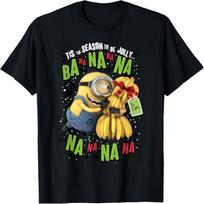 Despicable Me Minion Banana Present Christmas Short Sleeve T-Shirt S juoda