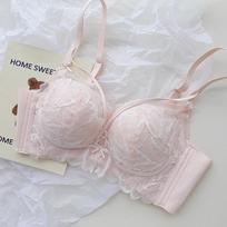 Back garden underwear women's small breasts gather lace sexy bra top support anti-sagging no steel ring bra set XL 38/85AB šviesiai žalios spalvos