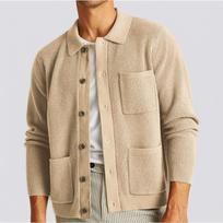 Men's Casual Square-Neck Knitted Cardigan With Multiple Pockets, Solid-Color Open-Front Sweater Coat M chaki