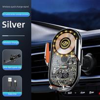 Automatinis spaustukas belaidžio įkrovimo automobilinis laikiklis 15w greitas LED šviesos įkroviklis Qi mobiliojo telefono įkroviklis automobilinis laikiklis, skirtas Iphone14pro 14 13 12 as picture sidabras