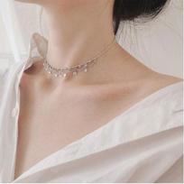 925 Sterling Silver Waterdrop Zircon Choker Necklace for Women Clavicle Chain Necklace Jewelry Gifts S-N245 beige