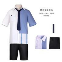 Anime Link Click Lucas Cosplay Kostiumas Skrybėlė Balta Trumpa Lu Guang Mėlynas Marškinėlis Kelnės Skrybėlė Pilnas Komplektas Kasdieniniai Drabužiai Helovino Kostiumas 2XL 60-65kg smėlis