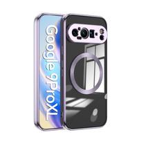 Google Pixel 10 Pro XL Electroplated Transparent Magnetic Phone Case & 9 Pro Protective Case Google 10 Pro XL šviesiai violetinė spalva