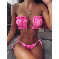 Bikini Set Sexy Bikini Thong Biquini Push Up Swimsuit Women Micro Bikini Swimming Suit KTB L rožinė
