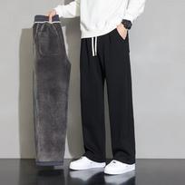 Autumn and Winter Wide-leg Pants Men's Velvet Straight Loose Sports Casual Long Pants Black Sweatpants 2026 New M
