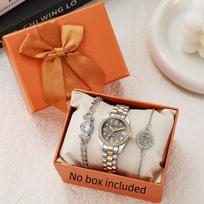 High-end diamond-studded quartz women's watch three-piece set, suitable for daily wear and exquisite holiday gifts auksas