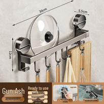No-Drill Kitchen Wall Rack: Suction Cup Hanging Rod for Pots, Pans, Utensils, Knives & Multi-Functional Storage.