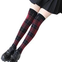 Moterims 50D Nailono Raudonos ir Juodos Stambios Lėkštės Over-The-Knee Kojinės Škotų Lėkštės Raštas Nepermatomos Kojinės Pilno Ilgio 55cm One Size