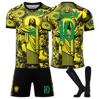 2025-26 Brazilijos Geltonas Jėzus #10 NEYMAR JR Sportinis Treniruočių Marškinėlių Rinkinys su Kojinėmis Paaugliams Vaikams Suaugusiems Individualus Vardas Futbolo Apranga 16