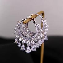Luxurious Sparkling Zircon Geometric Droplet Shaped Pendant Earrings, Suitable for Women's Wedding Banquet Accessories Zircon