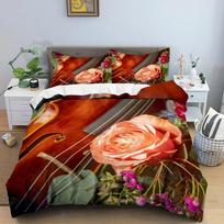Muzikinis patalynės komplektas Rožės ir smuiko raštas Antklodės užvalkalų komplektas Vienvietis Karališkas Karalienės Antklodės užvalkalai Su pagalvės užvalkalais Antklodės užvalkalas Namų tekstilė 70x133cm 2pcs