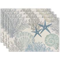 4PCS Ocean Coral Placemats Summer Coral Reef Linen Table Place Mat Nautical Sea Marine Seaweed Heat-Resistant Place Mats for Dining Kitchen 32x45cm Style 1