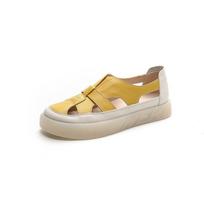 Crocs Casual and Versatile Flat Soft-soled Sandals Soft Leather Nurse Shoes 35 geltona