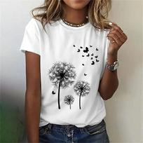 Women's fashion crew neck T-shirt, dandelion 3D printed T-shirt minimalist clothing short sleeve top outdoor casual novelty S