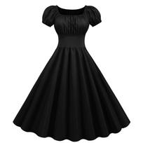 Women's Short-sleeved Square-neck -color Casual Dress With A Large Swing For Performance L juoda