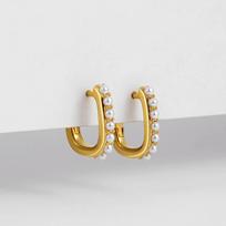 New Trendy Geometric Imitation Pearl Mini Huggie Hoop Earrings for Women Gold Color U Shape Ear Buckle Fashion Zircon Gifts
