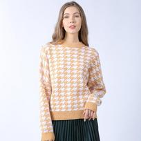 Checkered Knitted Pullover Round Neck Long Sleeved Sweater Women Short Knitwear Thickened Warm Harajuku Commuting Casual Autumn Winter Bottoming Shirt S chaki