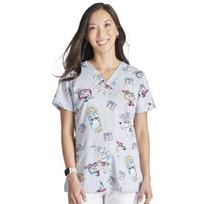 Women's T-shirt V-neck Nurse Uniform Commuting Comfortable Short Sleeved Owl Print T-shirt S