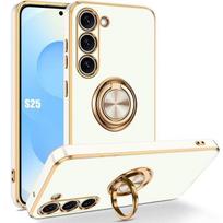 Coque pour samsung galaxy s25, protection silicone avec anneau rotatif blanc balta