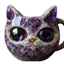 Handmade Resin Geode Cats Face Mugs Crystal Style Unique Collectible Art Gift For Cats Lover Durable Kitchen Decors violetinė