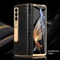 Leather Phone Case for Samsung Galaxy Z Fold 7 6 5 4 3 Fold6 Fold7 Gold Plating Magnetic Hinge Stand Back Cover with Mirror Film For Galaxy Z Fold 5