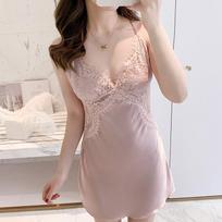 Sling Nightdress Large Size Lace Outer Wear Home Service Moteriškas vasaros ledo šilko plonas skyrius XL rožinė