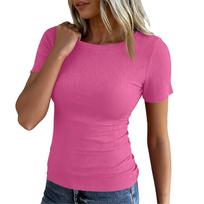 Ladies Slim Bottom T-shirt Fashion Casual Colour Round Neck Pullover Short Sleeve Top M