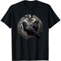 Huginn Muninn Ravens Norse Mythology Viking Symbol Graphic TShirt Men Casual Cotton Tee S juoda