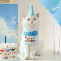 Pet Birthday Outfit Set, Adjustable Happy Birthday Bib and Hat for Cats and Dogs mėlyna