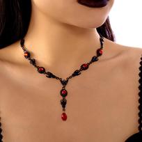 Gothic Black Bat Red Crystal Water Drop Necklace for Women Vintage Blood Drop Tassel Cool Geometric Choker Y2K Halloween Zircon