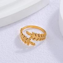 18K Gold Plated Olive Leaf Open Ring for Women Stainless Steel Statement Zircon for Daily Wear and Minimalist Stacking Fashion adjustable