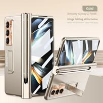 Military Armor with Touch Pen Holder Case for Samsung Galaxy Z Fold 6 5 4 3 Case Hinge Magnetic Plating Kickstand Stand Shockproof Full Cover For Galaxy Z Fold 4