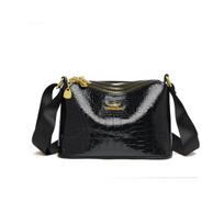 Luxurious women's bag with crocodile texture with three-layer golden zippers and kangaroo bag