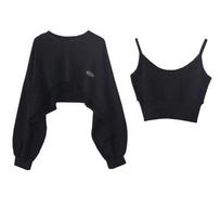 Chic Bat Sleeve Sweater & Sling Two-Piece Set - Spring/Autumn Fashion XL black
