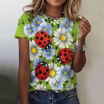 Summer Ladybug Floral 3D Print T-shirts Women Streetwear Casual Fashion Y2k Short Sleeve T Shirt O-neck Tees Tops Clothing S