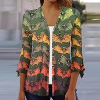Women's Loose Casual Printed Seven Sleeve Button Down Shirt Cardigan Top L armijos žalia spalva