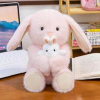 New mother and son fox plush toy girl birthday gift pink rabbit sleeping throw pillow duck ornament puppy doll 33cm【0.24kg】