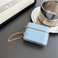 Bucket Bag Earphone Case for Apple Airpods 1/2/3Pro2 High Quality Electroplated Leather Soft Case with Pendant Chain Fashionable For Airpods pro 2 mėlyna