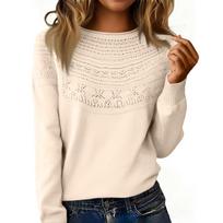 Women's Fashion Rolled-Collar Round Neck Lace-Up Pullover Knit Sweater Long Sleeve Color Sweater L smėlis