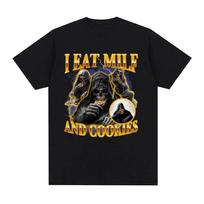I Eat Milf and Cookies Skeleton Funny Meme Graphic T Shirts Men Women Casual Cotton T-shirt Fashion Short Sleeve Summer Tops S juoda