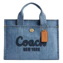 Coach Cargo Tote Bag With Logo Zipper Closure Denim And Leather Women Tote Brass Indigo CR657-B4IN Basic Set (Bag+Dust Bag)