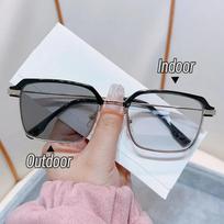 Color Changing Anti Blue Light Eyewear Trendy Men Half Frame Photochromic Reading Glasses High Definition Clear Lens Glasses 0