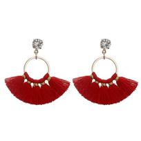 LOVBEAFAS Small Cute Crystal Tassel Drop Dangle Earrings For Girls Delicate Brincos Cotton Fringe Bohemian Earings Women Zircon raudona