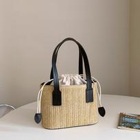 Yogodlns Vasaros šiaudų rankų darbo moteriškos kibiro pečių krepšiai Madingi audimo viršutinės rankenos raišteliai atostogų Crossbody krepšys 20x9x14cm juoda