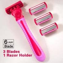 1 Set Manual Women's Body Bikini Hair Removal Safety Razor 6-layer Stainless Steel Shaver Body Hair Trimming 1 holder+3 blades