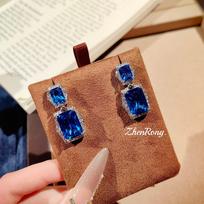 Luxury Color-Changing Blue Crystal Drop Earrings For Women Elegant Tanzanite Style High Carbon Diamond Jewelry