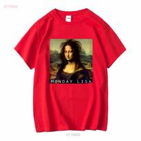 La Gioconda Mona Lisa Funny Monday Cute Ladies Crewneck T Shirt long or short sleeves vintage Washed designer clothes Stylish S
